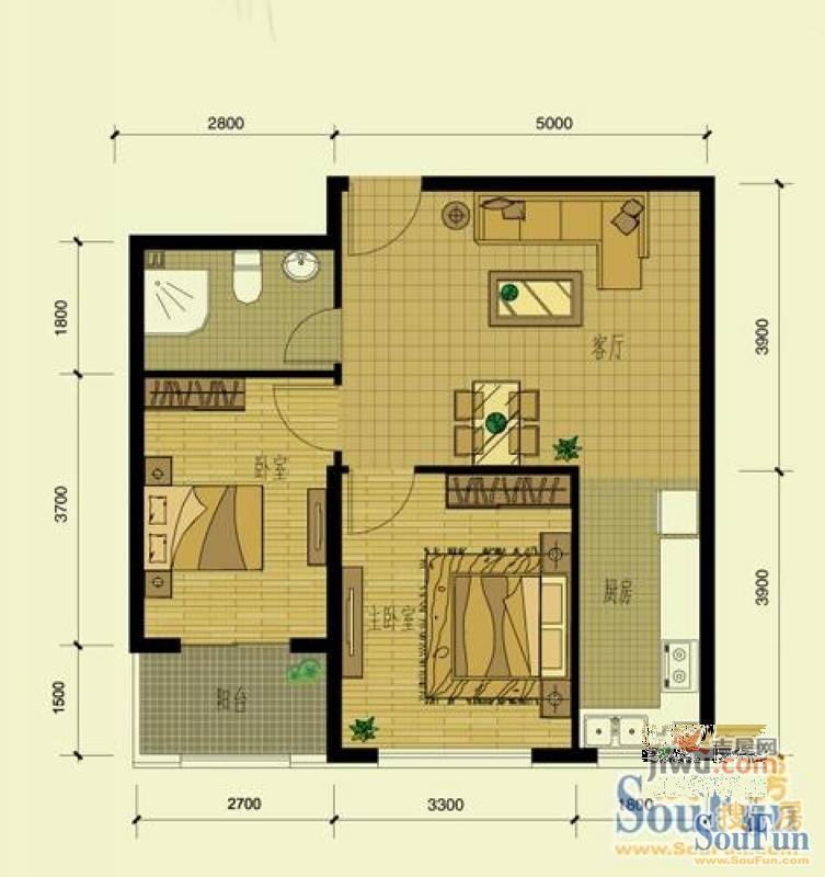 印象江南2室1厅1卫户型图