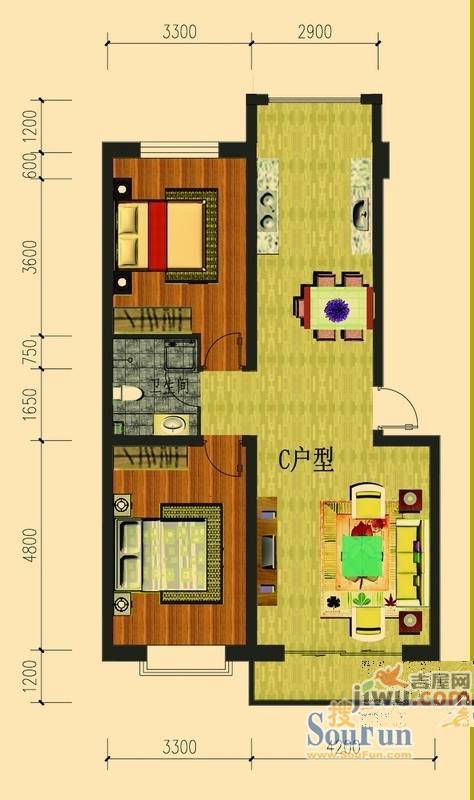 御景嘉园2室2厅1卫95.9㎡户型图