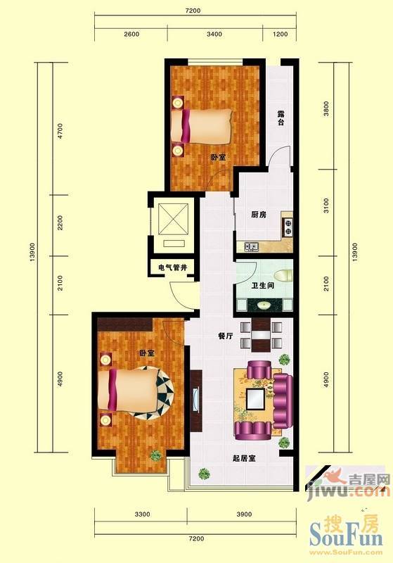 世华大厦2室2厅1卫96.2㎡户型图