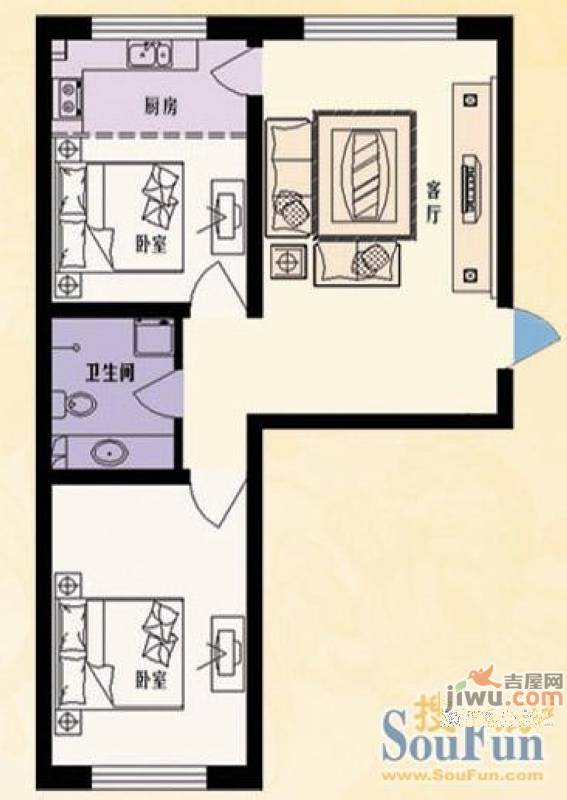 恒盛家园2室1厅1卫75㎡户型图