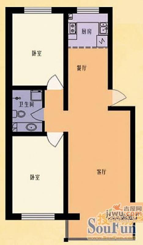 恒盛家园2室1厅1卫75㎡户型图