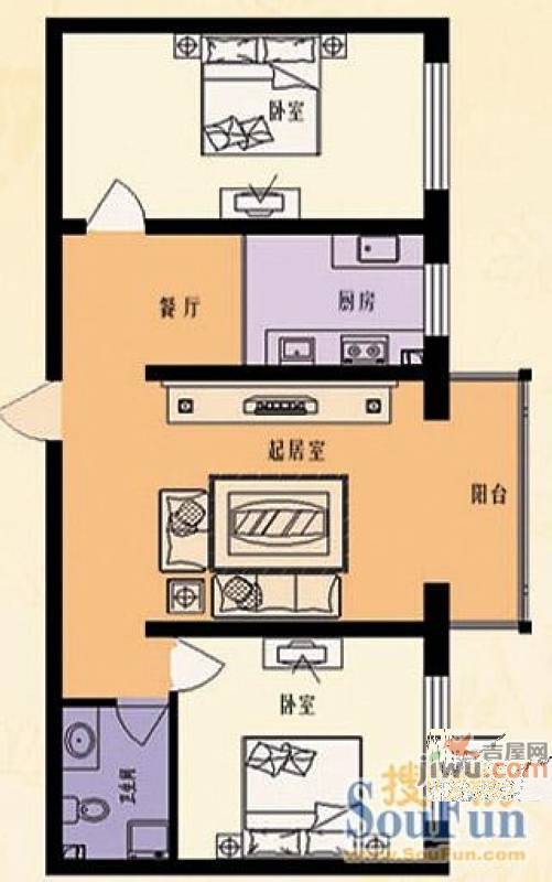 恒盛家园2室1厅1卫75㎡户型图