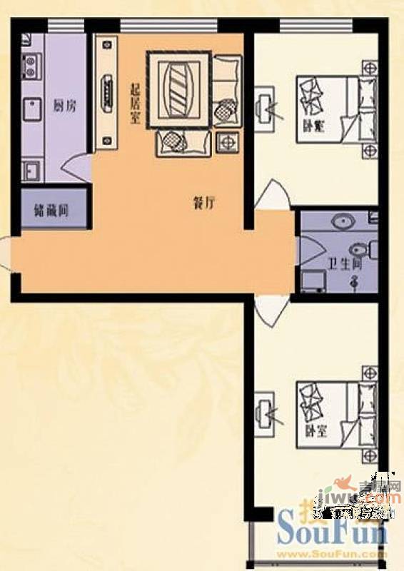 恒盛家园2室1厅1卫75㎡户型图