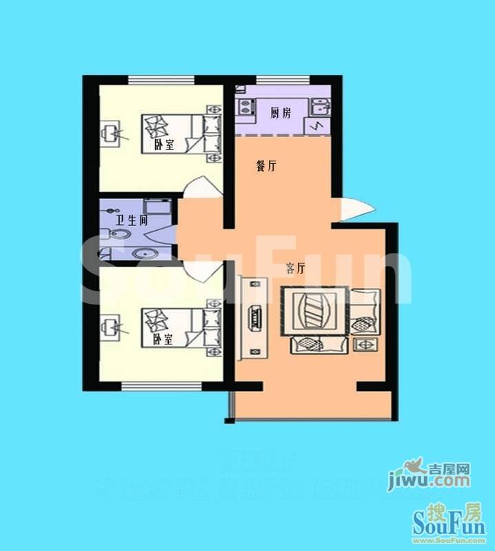 恒盛家园2室1厅1卫75㎡户型图