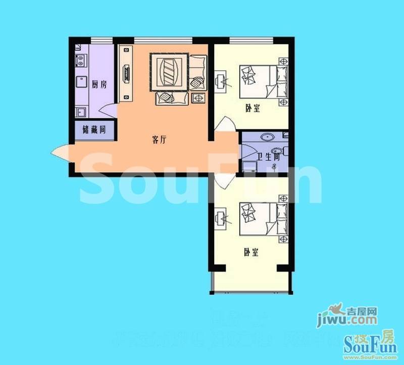 恒盛家园2室1厅1卫75㎡户型图