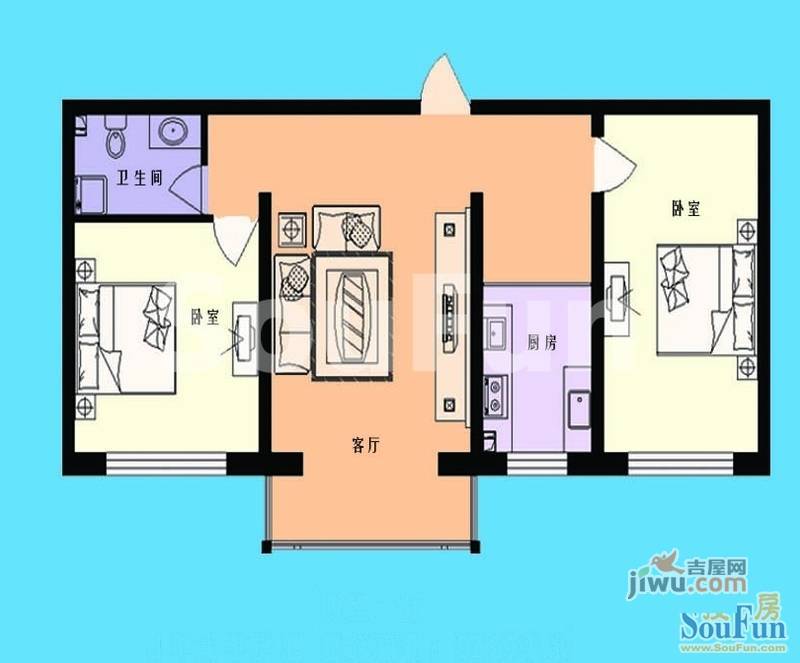 恒盛家园2室1厅1卫75㎡户型图