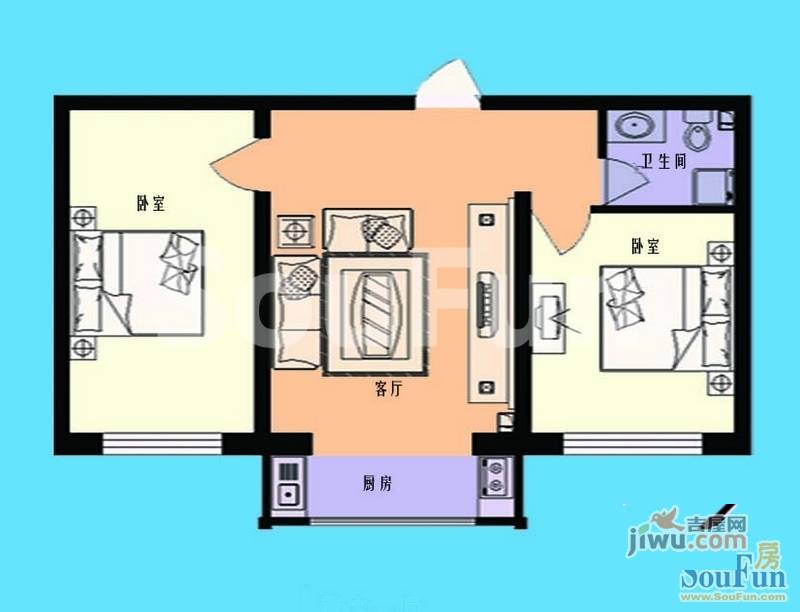 恒盛家园2室1厅1卫75㎡户型图