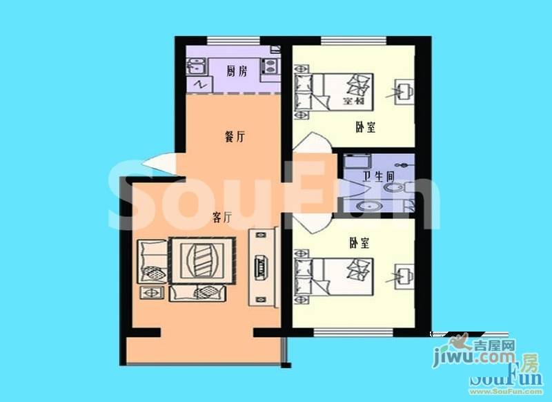 恒盛家园2室1厅1卫75㎡户型图