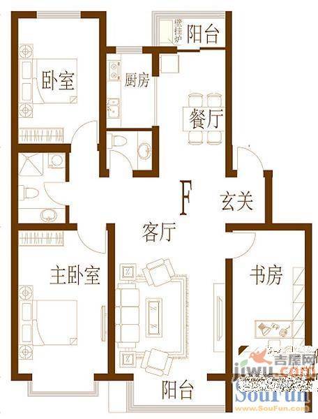 阳光苑3室2厅2卫117.1㎡户型图