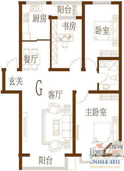 阳光苑3室2厅1卫115.6㎡户型图