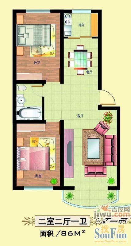 博雅西苑2室1厅1卫75㎡户型图