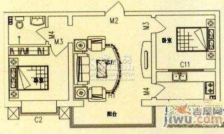 金河湾2室1厅1卫户型图