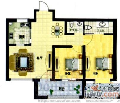 鼎丰丽景天下2室2厅2卫88㎡户型图