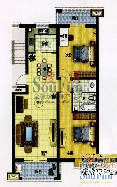 鼎丰丽景天下2室2厅2卫88㎡户型图