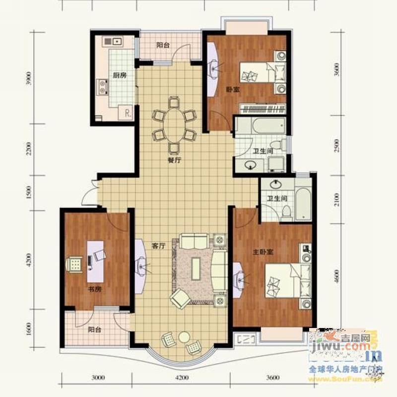 亚辰景院2室2厅1卫96㎡户型图