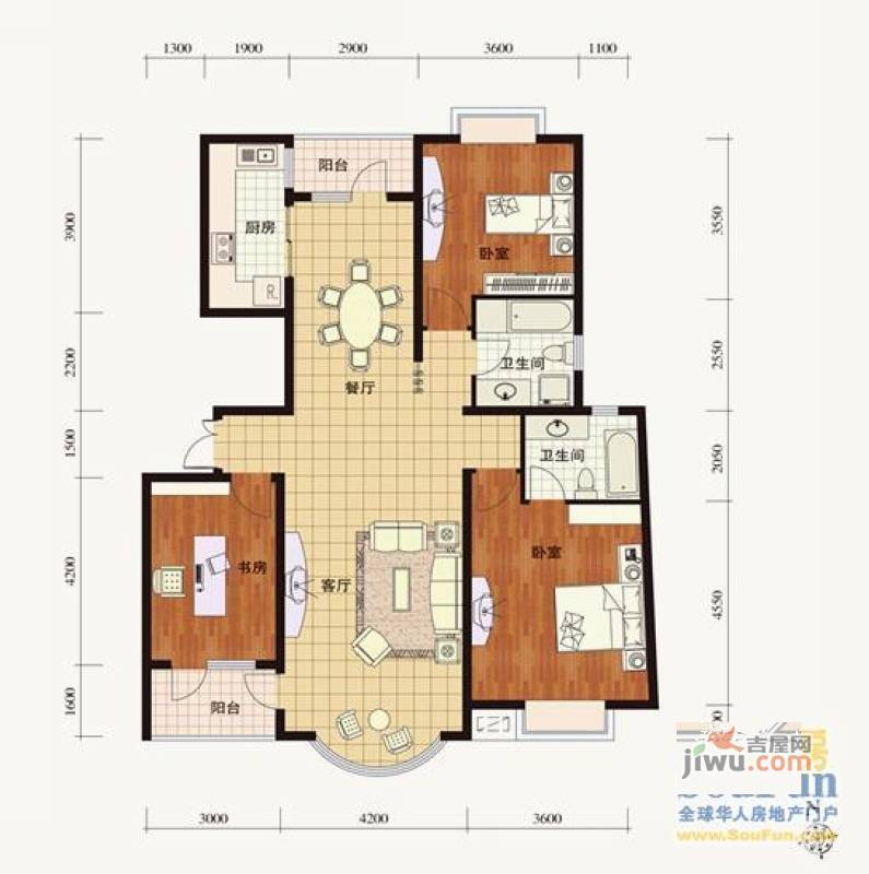 亚辰景院2室2厅1卫96㎡户型图