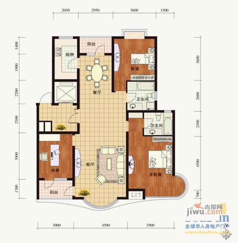 亚辰景院2室2厅1卫96㎡户型图