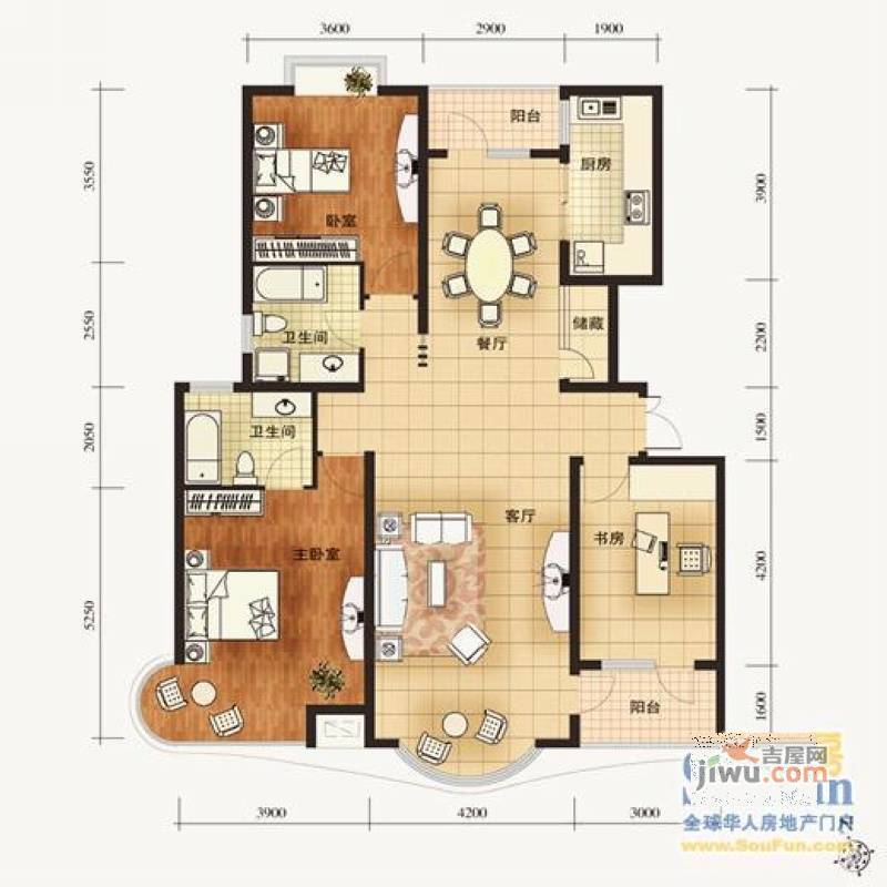 亚辰景院2室2厅1卫96㎡户型图