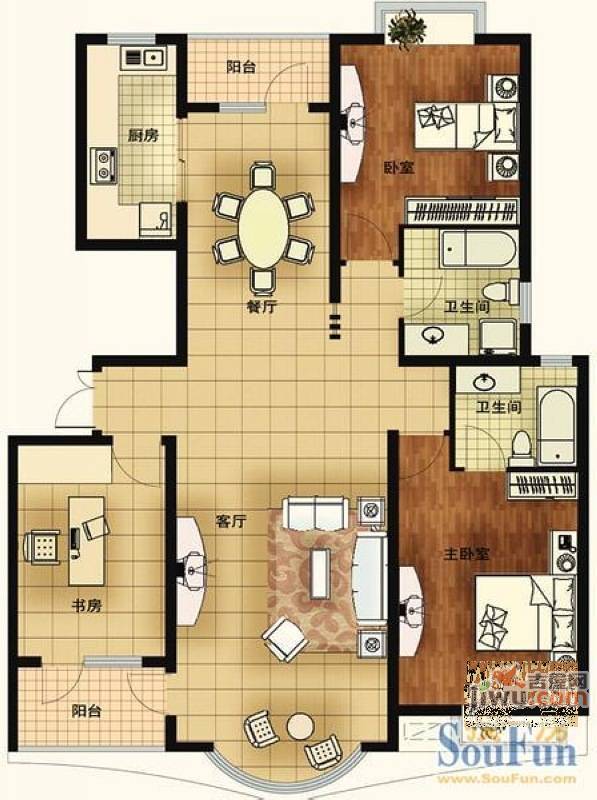 亚辰景院2室2厅1卫96㎡户型图