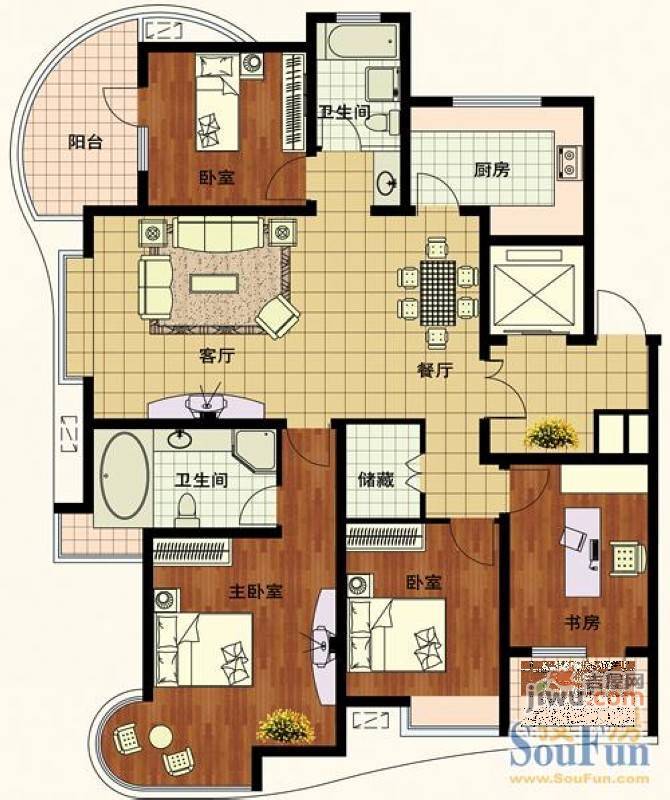 亚辰景院2室2厅1卫96㎡户型图