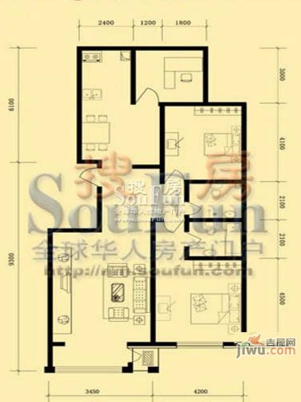 首府国际公馆2室2厅1卫115㎡户型图