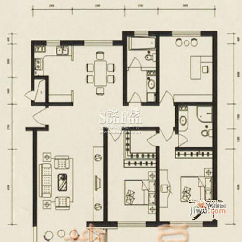 首府国际公馆2室2厅2卫150㎡户型图