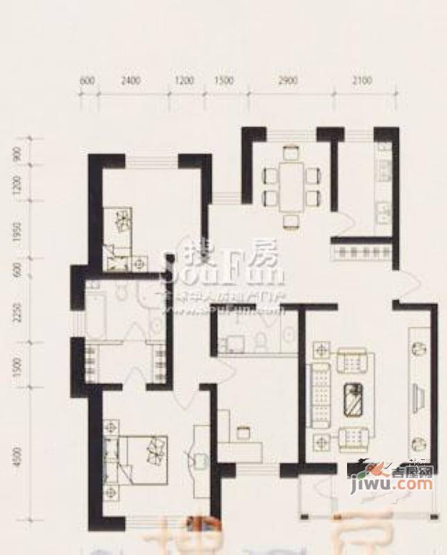 首府国际公馆2室2厅1卫115㎡户型图