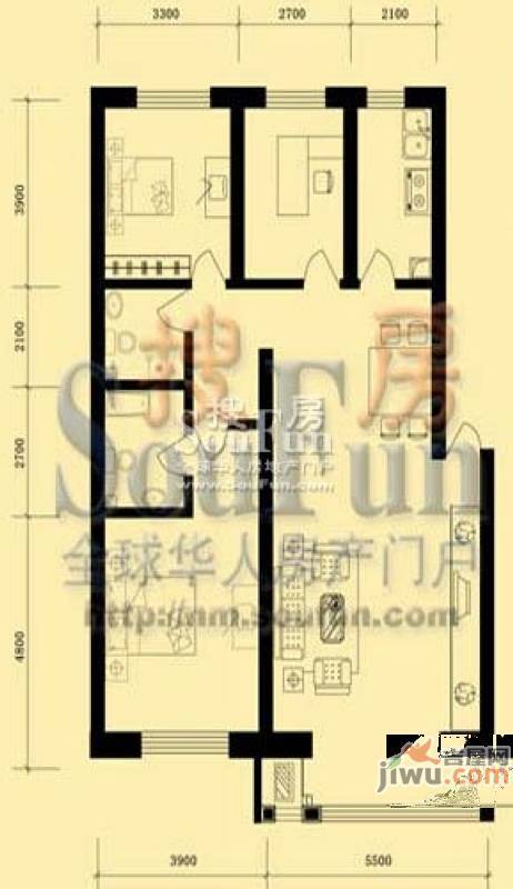 首府国际公馆2室2厅1卫115㎡户型图