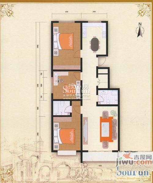 公园世家1室1厅1卫71.3㎡户型图