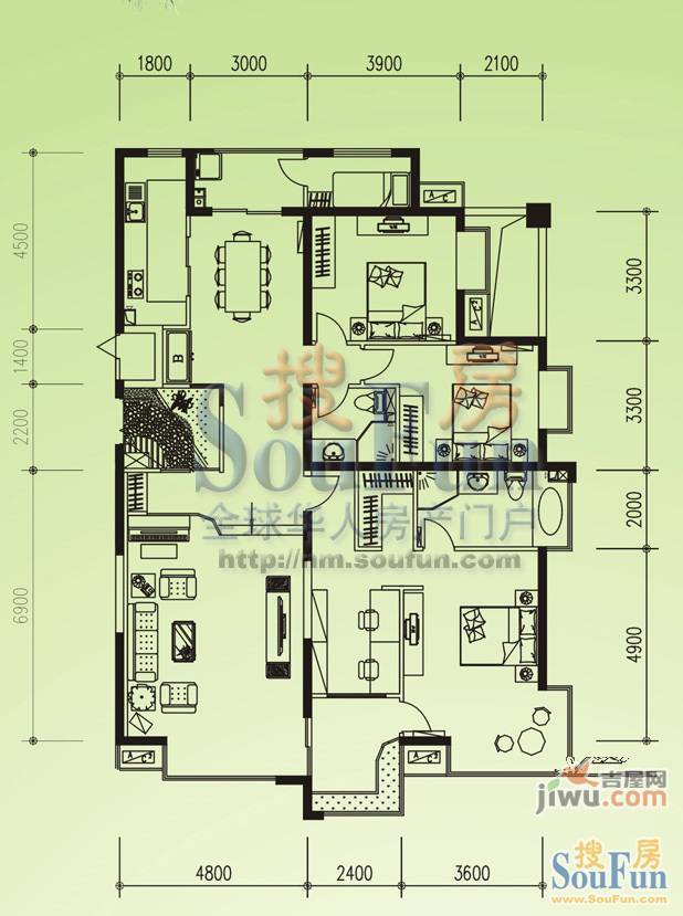 城市亮点4室2厅2卫户型图