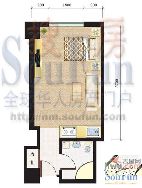 中银城市广场1室1厅1卫42.1㎡户型图