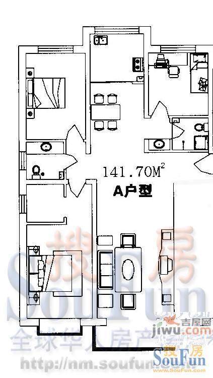 天辰乐岛2室2厅1卫118.7㎡户型图