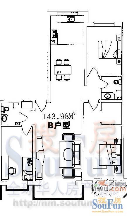 天辰乐岛3室2厅2卫144㎡户型图