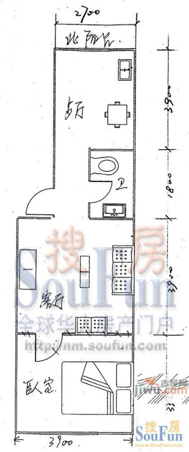 水岸康居2室2厅1卫98.7㎡户型图