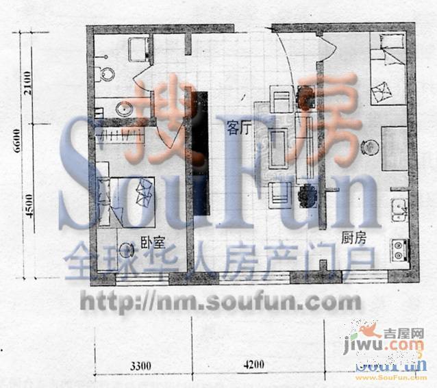 水岸康居2室2厅1卫98.7㎡户型图