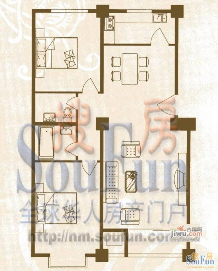 万豪名园1室2厅1卫71.5㎡户型图