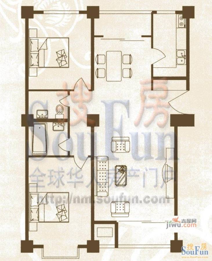 万豪名园1室2厅1卫71.5㎡户型图