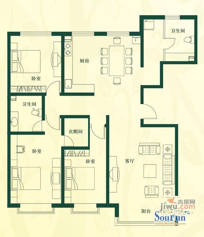 御景园2室1厅1卫户型图