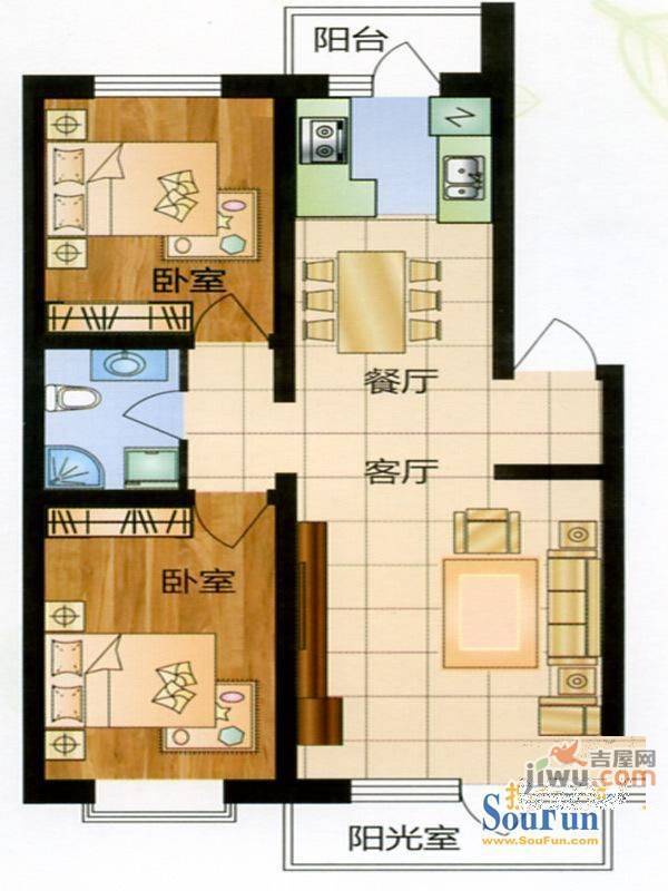 新家园2室2厅1卫户型图