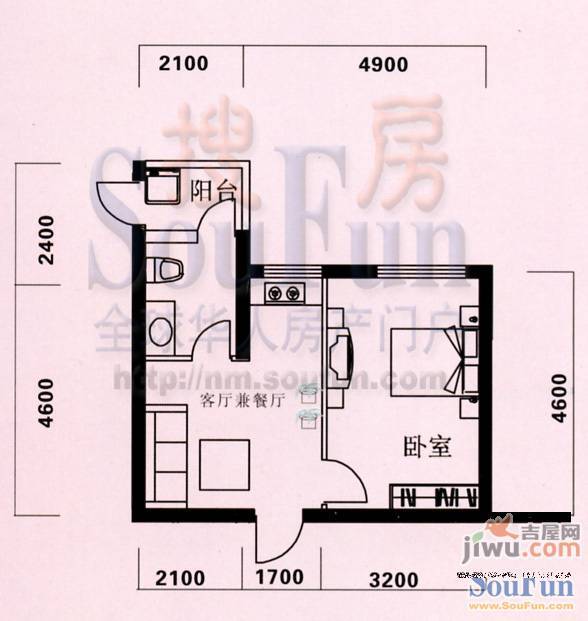 青城华府3室2厅1卫119㎡户型图