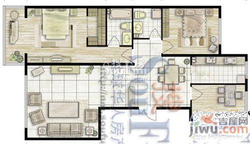 青城华府3室2厅1卫119㎡户型图