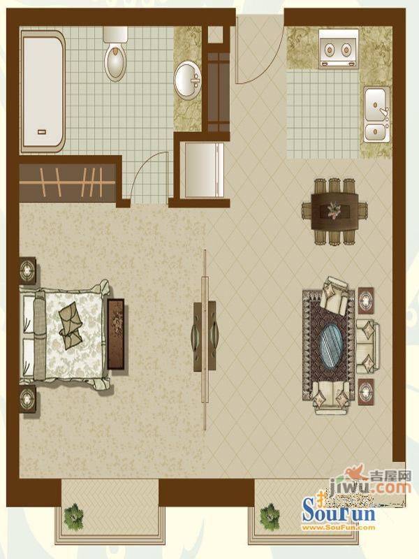 争春花园别墅2室2厅1卫户型图