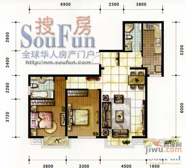 新希望家园2室1厅2卫户型图