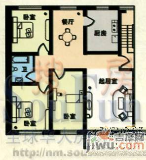 人和小区3室2厅2卫127㎡户型图