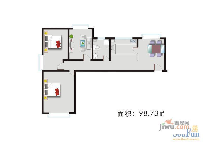 公主花园2室1厅1卫98.7㎡户型图