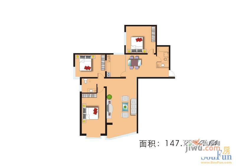 公主花园3室1厅1卫147.7㎡户型图