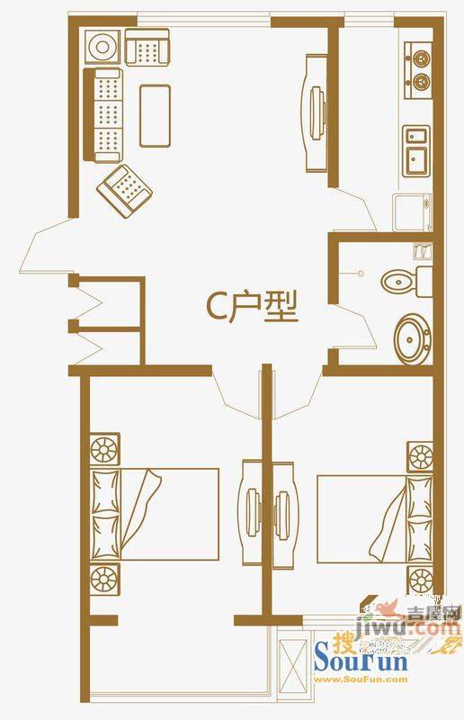 家和小区(新城区)3室2厅1卫户型图