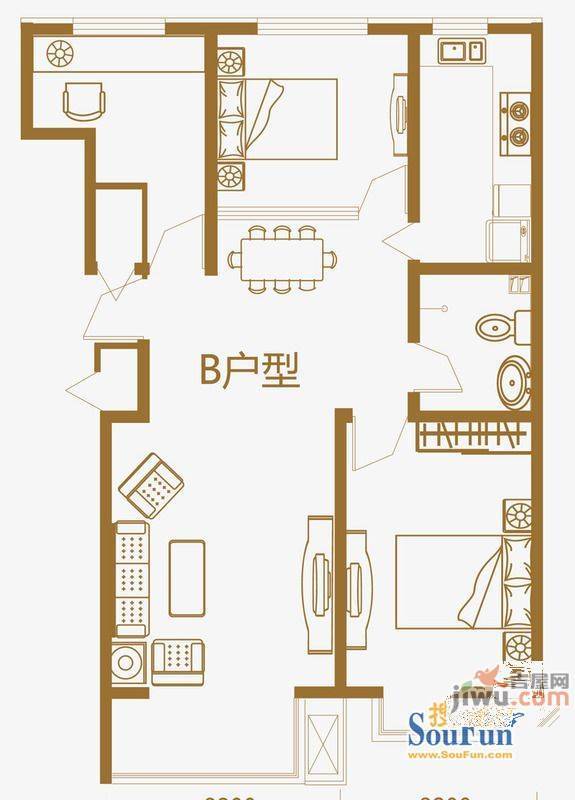 家和小区(新城区)3室2厅1卫户型图