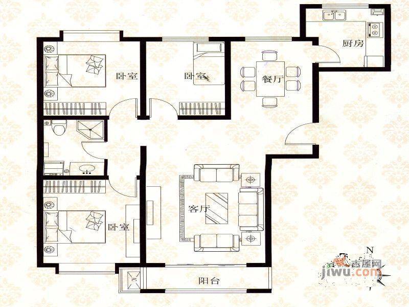 家和小区(新城区)3室2厅1卫户型图