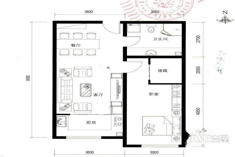 南茶坊2室2厅1卫户型图